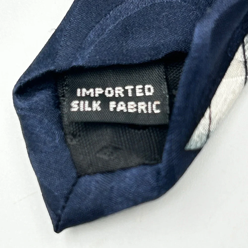 Signature Collection Necktie Navy Blue Mens Geometric Abstract Silk EUC 4